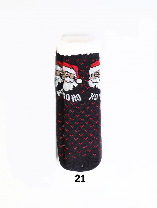 Snowman Print Indoor  Anti-Slippery  Slipper Socks (With Heel)